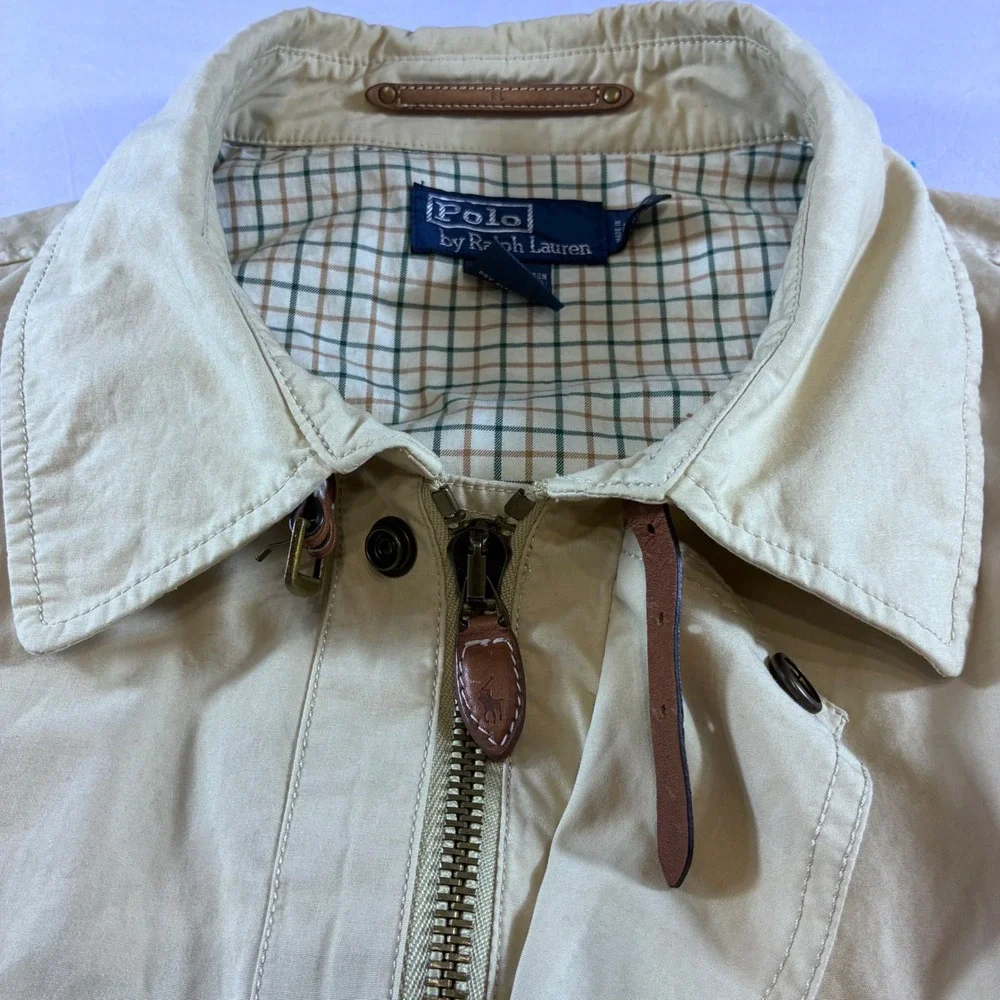 VTG Polo Ralph Lauren Tan Cotton Field Jacket XXL Plaid Lined Utility Chore Coat